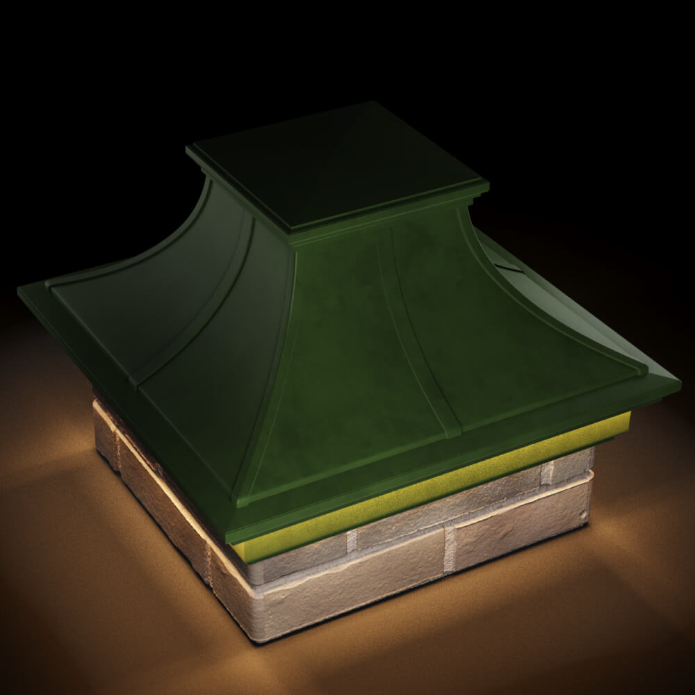 Колпак Zking Монблан Премиум Зеленый на столб 1.5х1.5 кирпича (385х385мм) с подсветкой